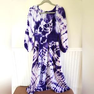 Tie-dye gauze midi dress